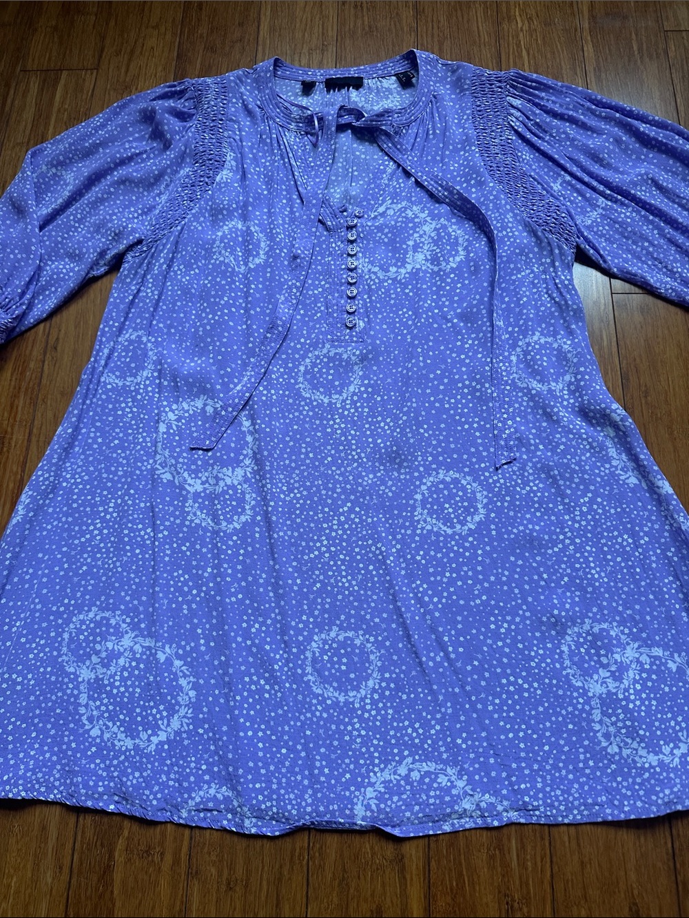 Esprit Lavender Tie-Neck Peasant Tunic/ mini dress with White Dot Print